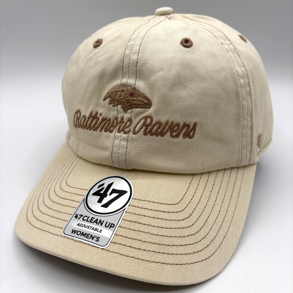 Baltimore Ravens 47 Brand Hat Womens Strap Back Cap Beige NFL Clean Up NEW